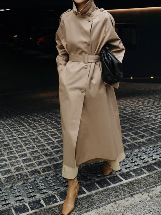 Stand collar long trench coat HL3872