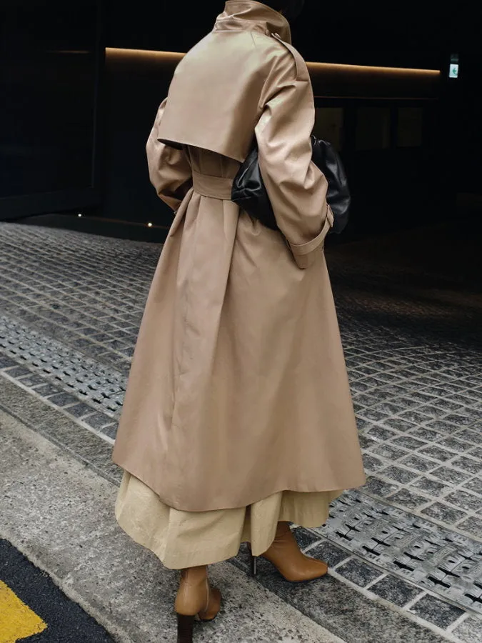 Stand collar long trench coat HL3872