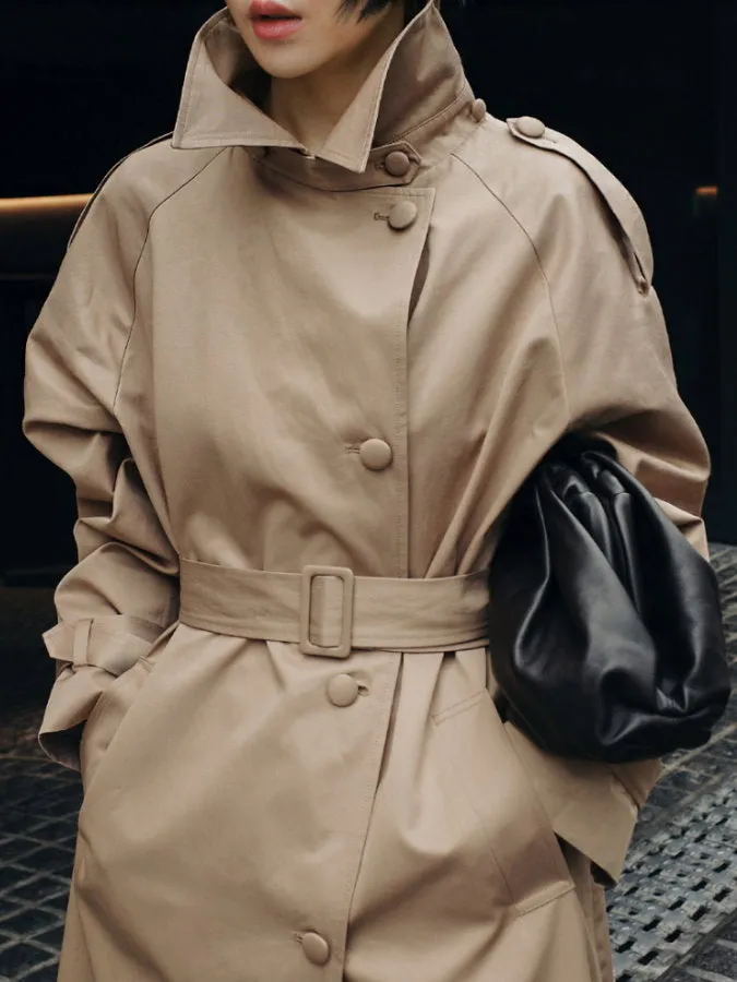 Stand collar long trench coat HL3872