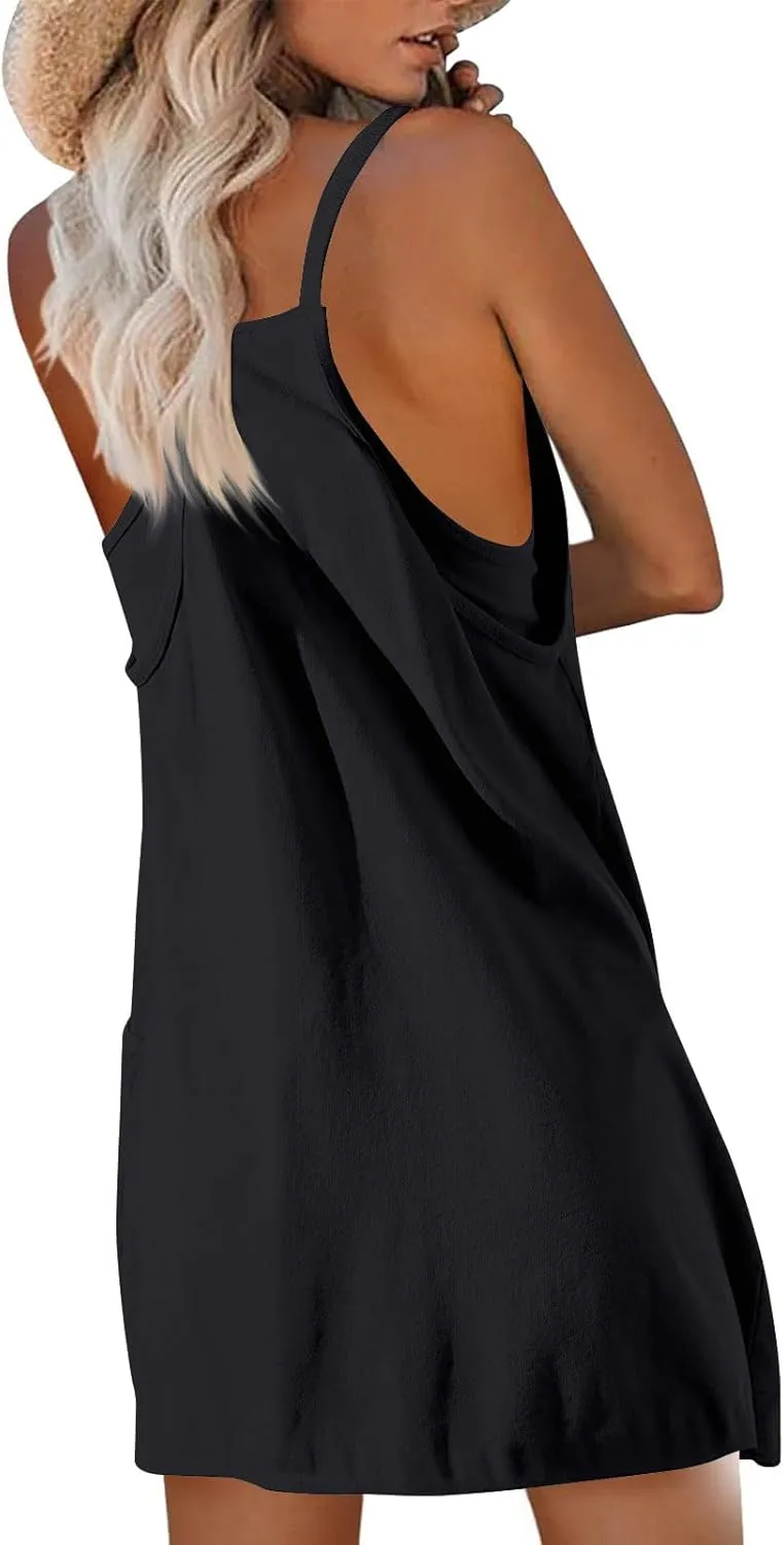 Summer Plus Size Dresses Romper for Women, Sleeveless V Ncek Spaghetti Strap Mini Tulle Dress Women Built in Shorts