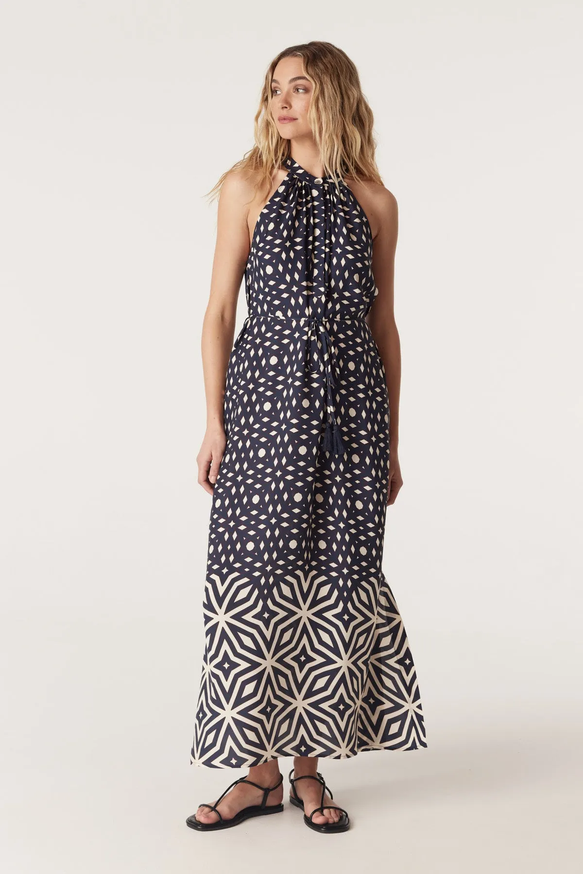 Temple Halter Neck Dress - Mosaic Print