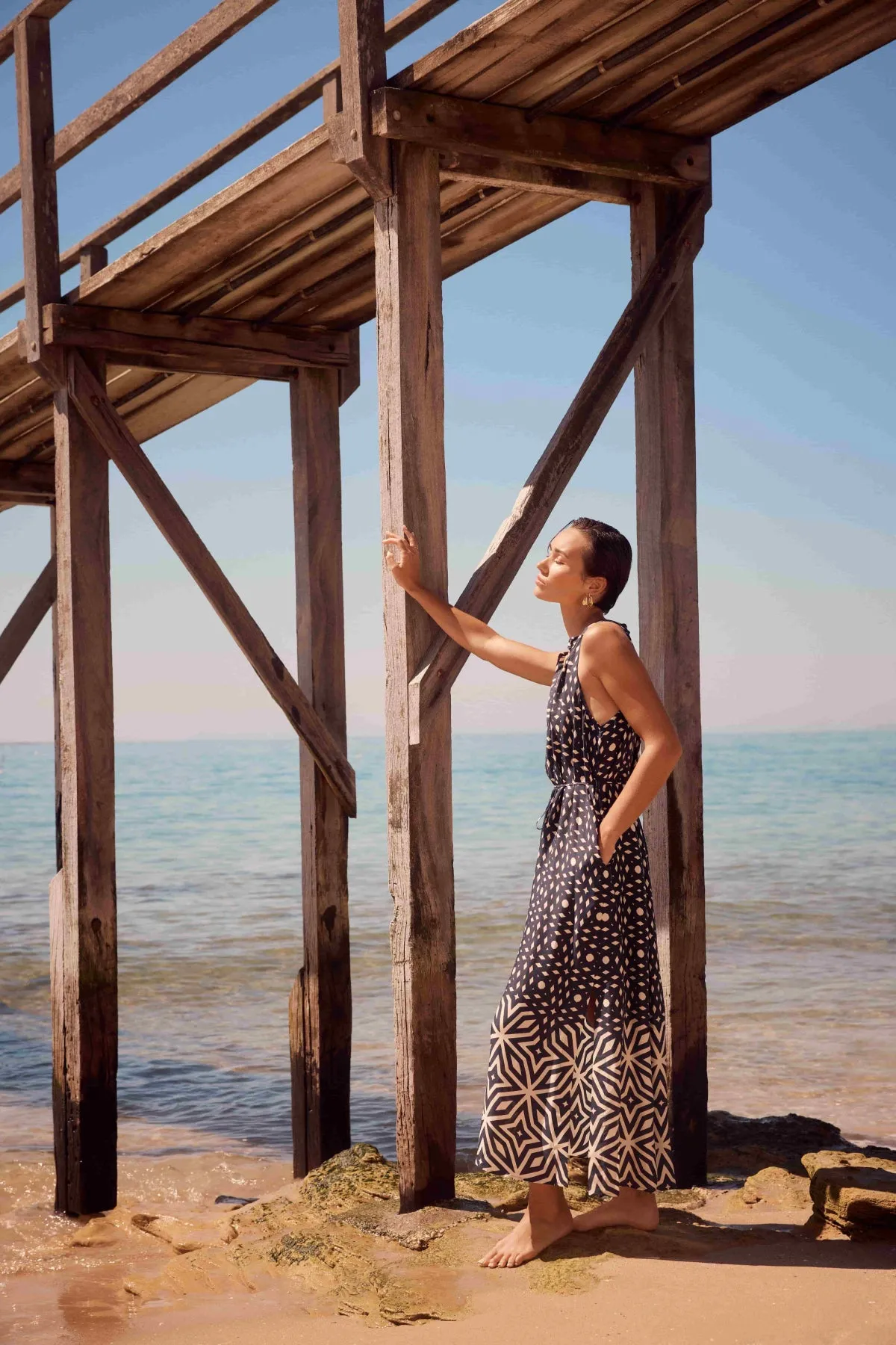 Temple Halter Neck Dress - Mosaic Print