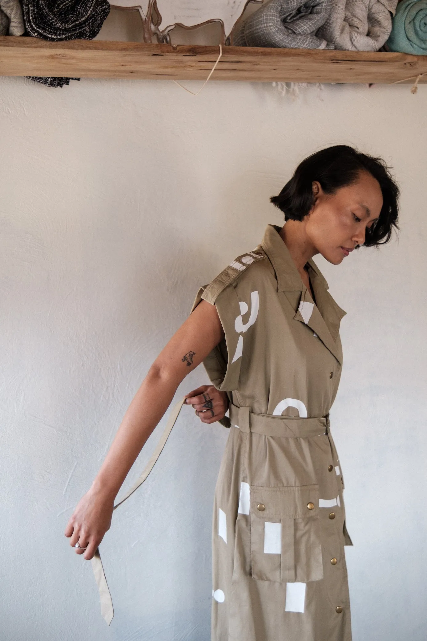 The Terra Tribe Khaki Triangle Printed Harajuku Trench