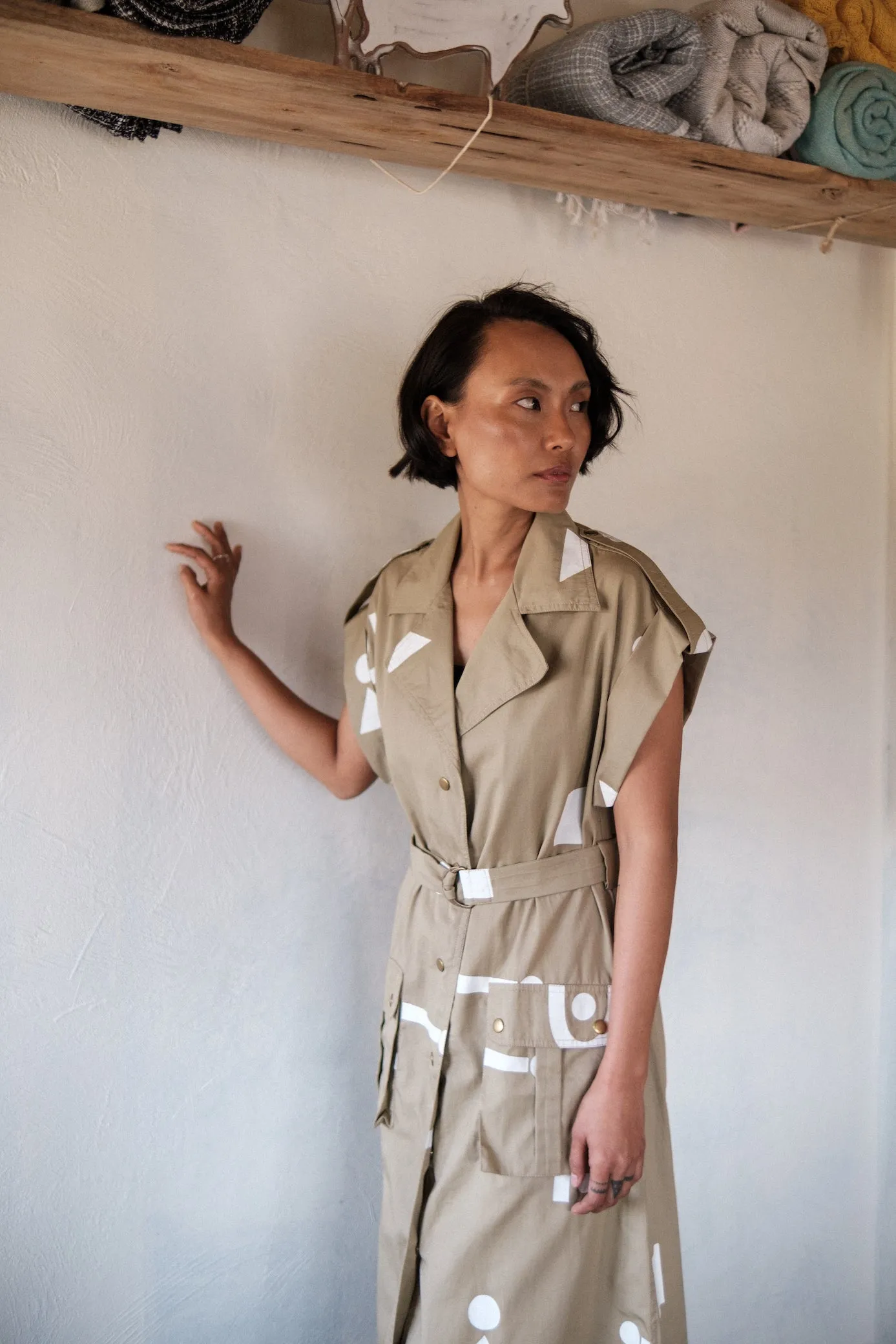 The Terra Tribe Khaki Triangle Printed Harajuku Trench
