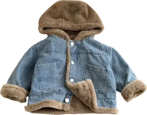 Toddler Baby Boys Hoodie Denim Jacket Winter Fleece Lined Thicken Coat Outerwear