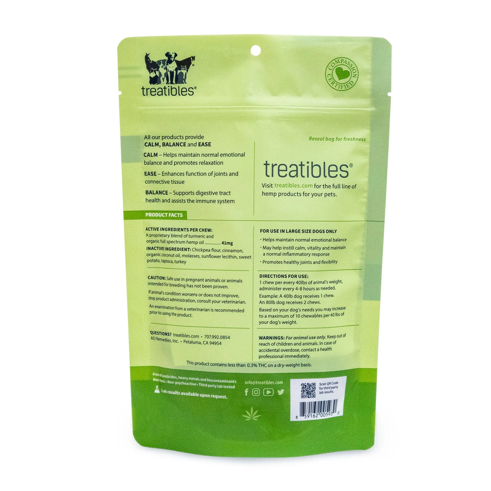 Treatibles® Full Spectrum Hemp 4mg Hard Chews - Large Dogs