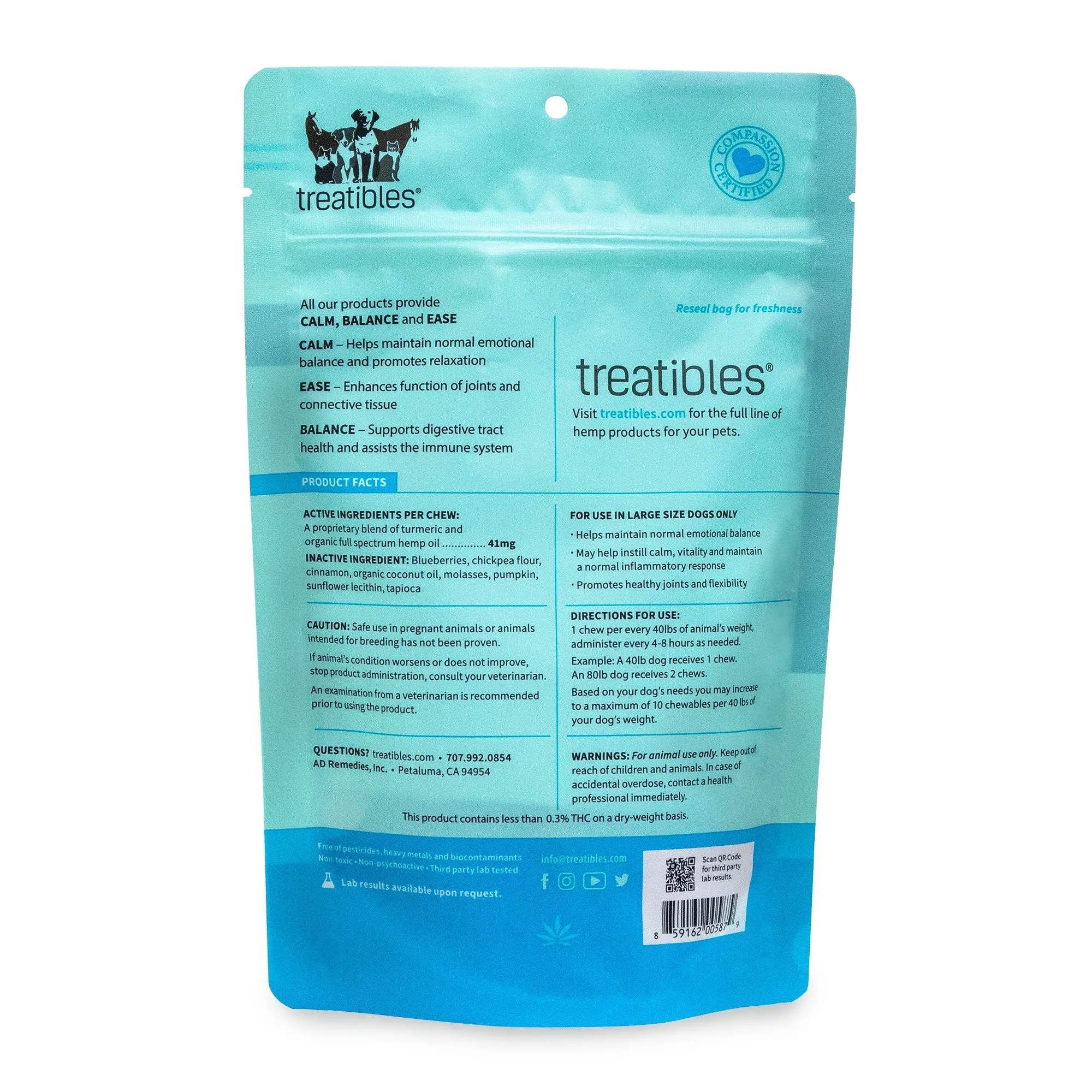 Treatibles® Full Spectrum Hemp 4mg Hard Chews - Large Dogs