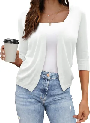 U.Vomade Women's Cropped Cardigan Bolero Shrug Open Front Sweater Long Sleeve S-1X