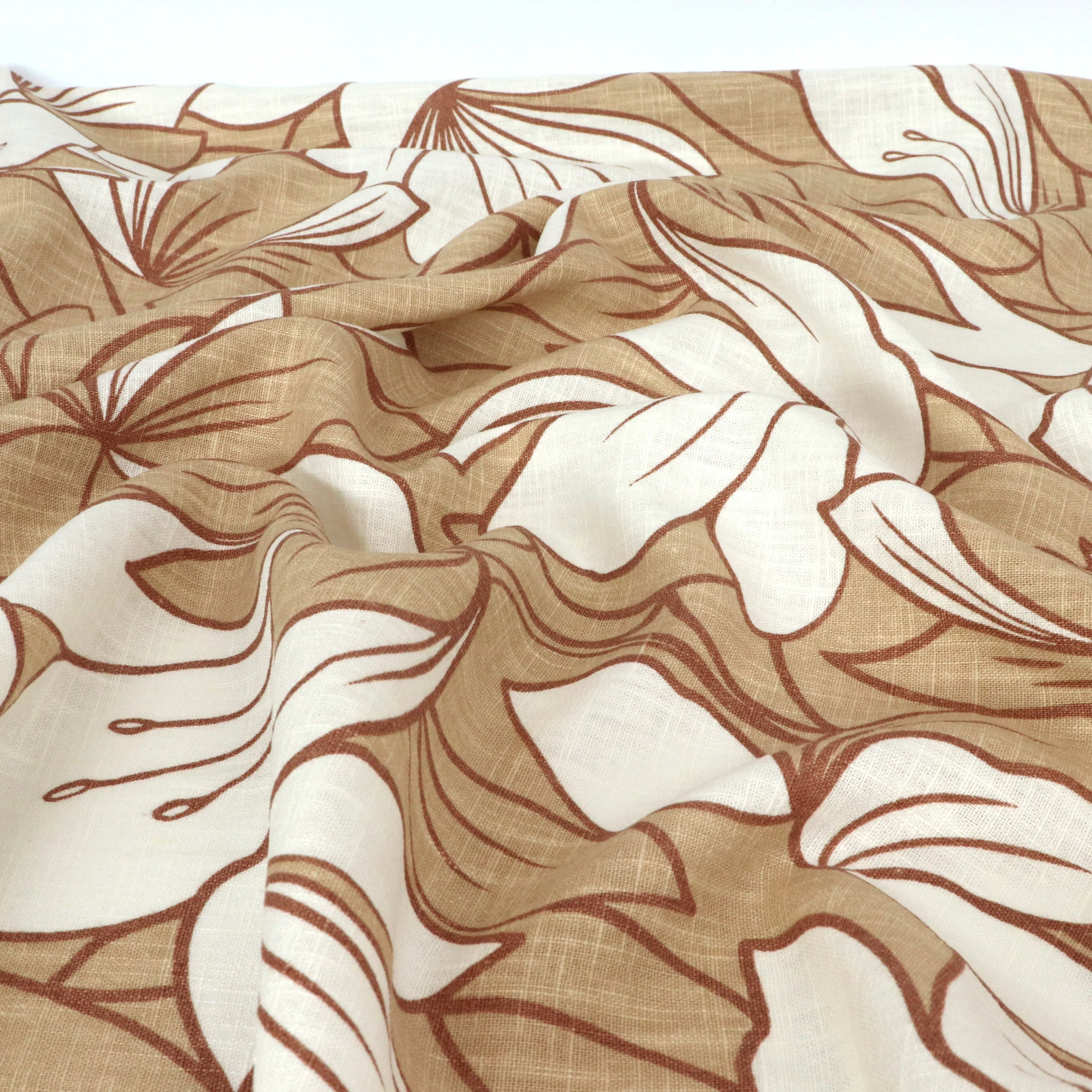 Washed Linen Cotton - Floral Outline - Beige - SALE