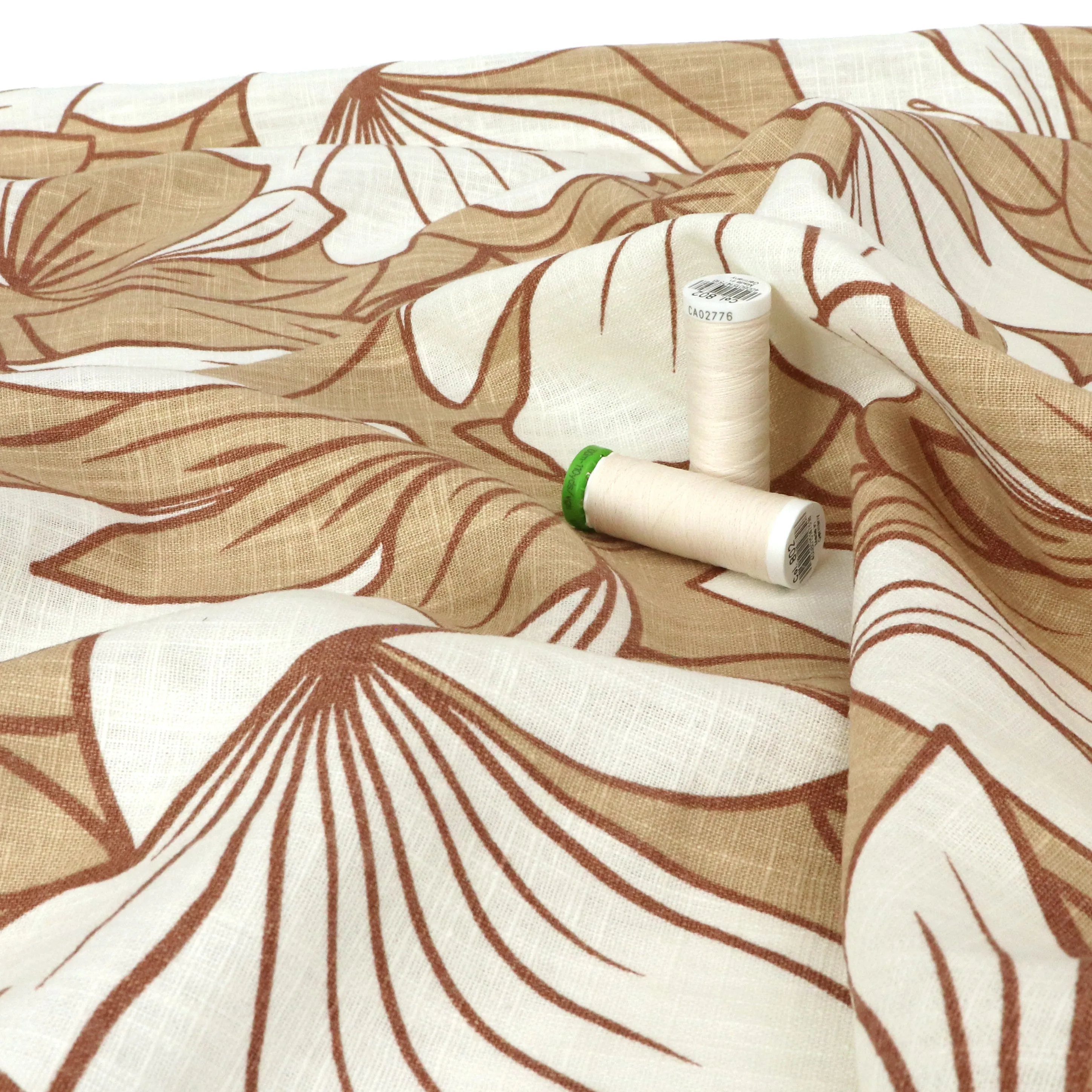 Washed Linen Cotton - Floral Outline - Beige - SALE