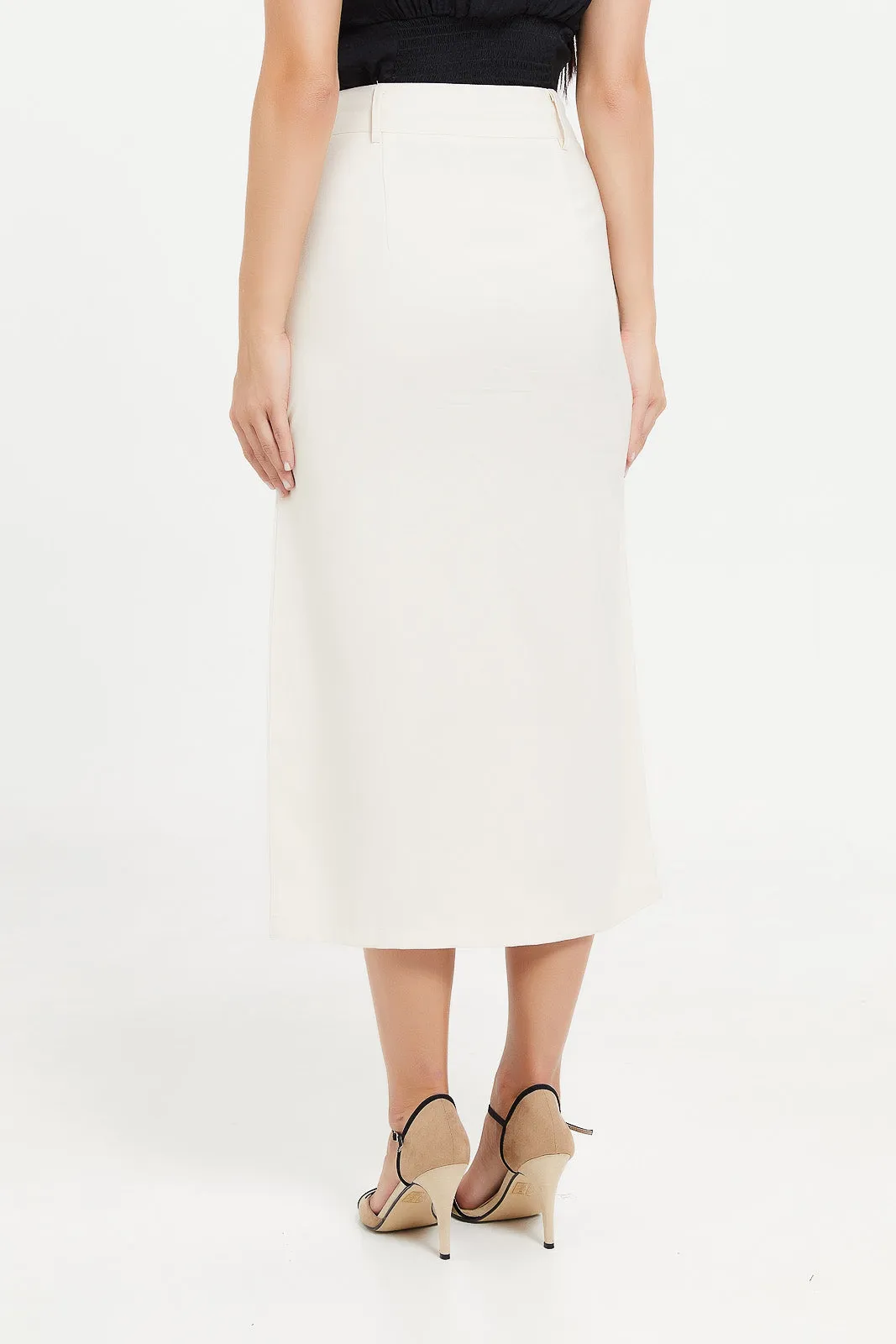 Women Beige Twill Cargo Skirt