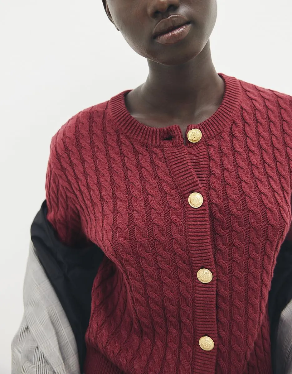 Women Cable Knit Short Sleeve Cardigan Sweater Button Down Y2k Knit Cropped Cardigans Vintage Going Out Tops
