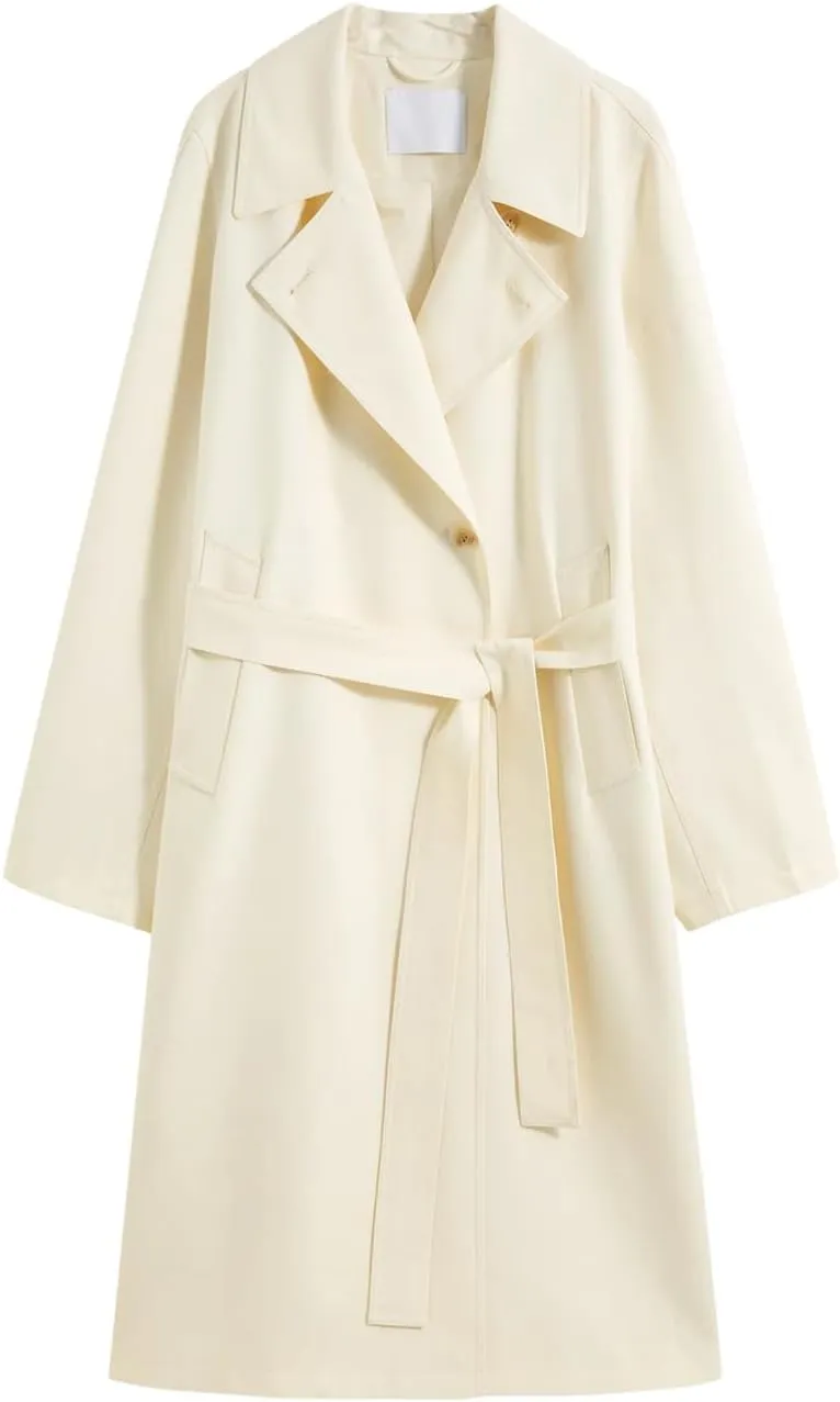 Women Long Trench Coat Lapel Single Breasted Trench Coat Solid Casual Office Long Jacket