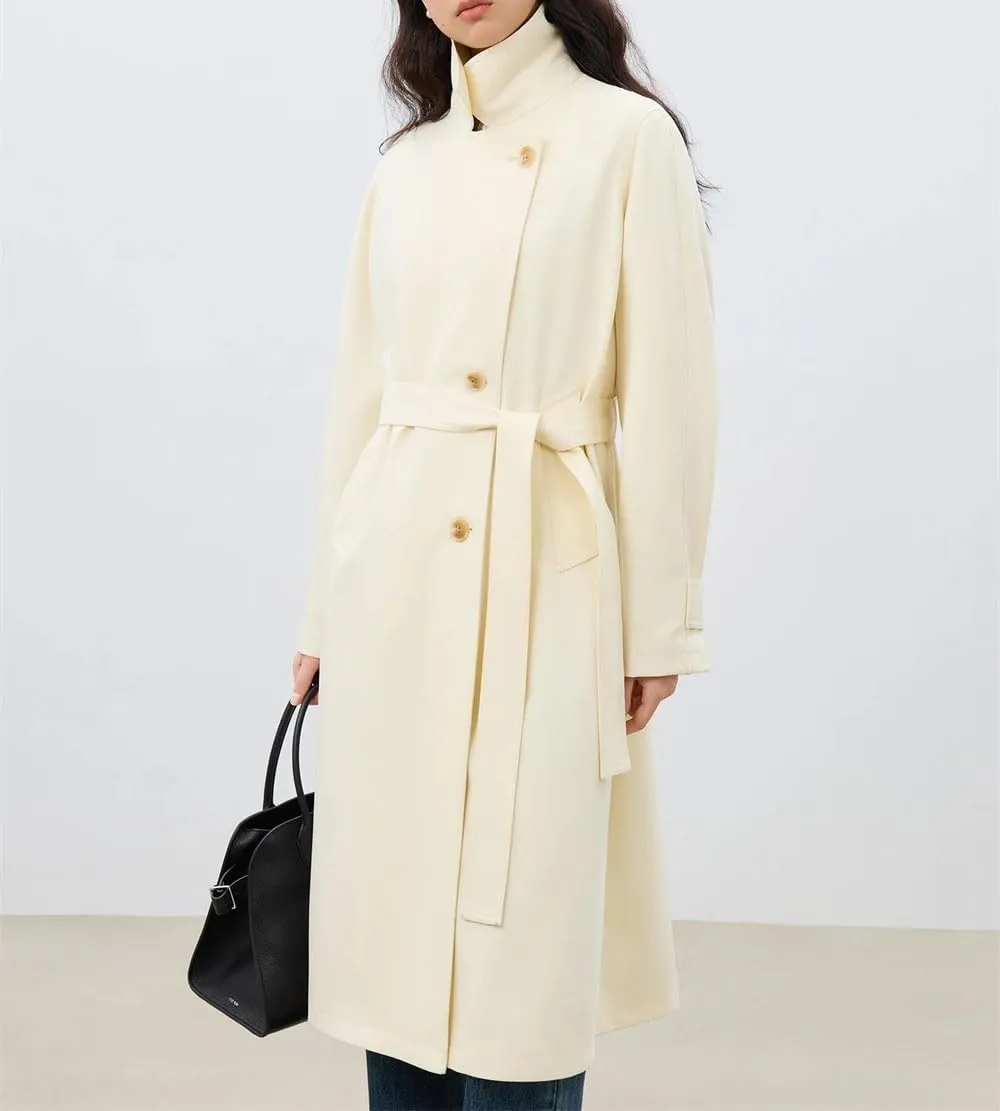 Women Long Trench Coat Lapel Single Breasted Trench Coat Solid Casual Office Long Jacket