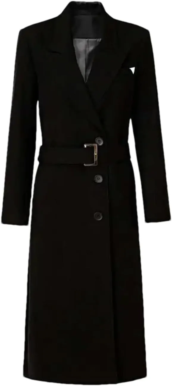 Women Trench Coat Lapel Loose Single Breasted Long Sleeves Fall Trenchcoats Solid Office Long Jacket