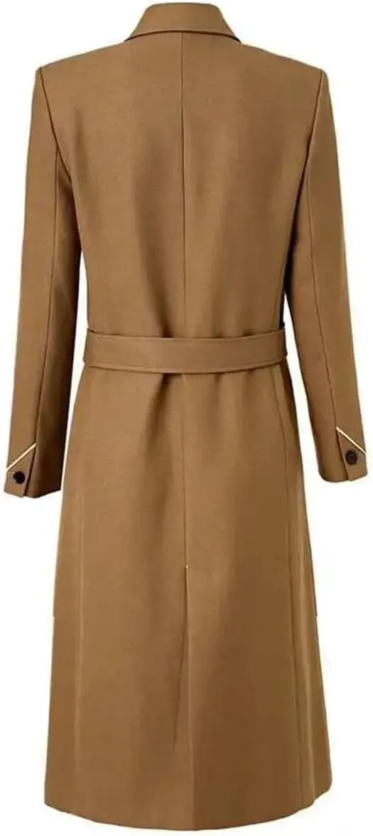 Women Trench Coat Lapel Loose Single Breasted Long Sleeves Fall Trenchcoats Solid Office Long Jacket