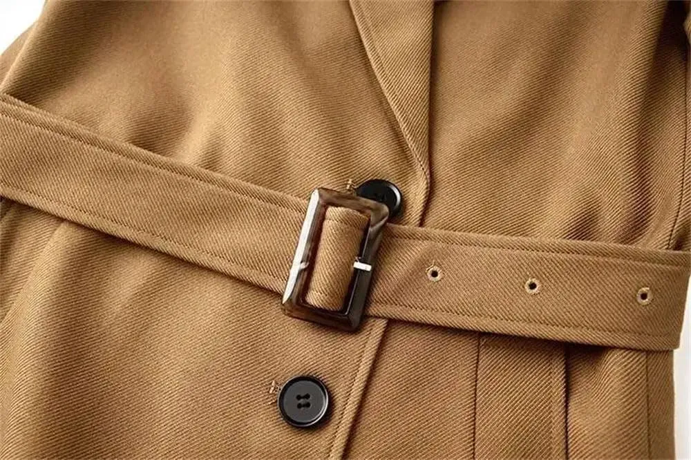 Women Trench Coat Lapel Loose Single Breasted Long Sleeves Fall Trenchcoats Solid Office Long Jacket