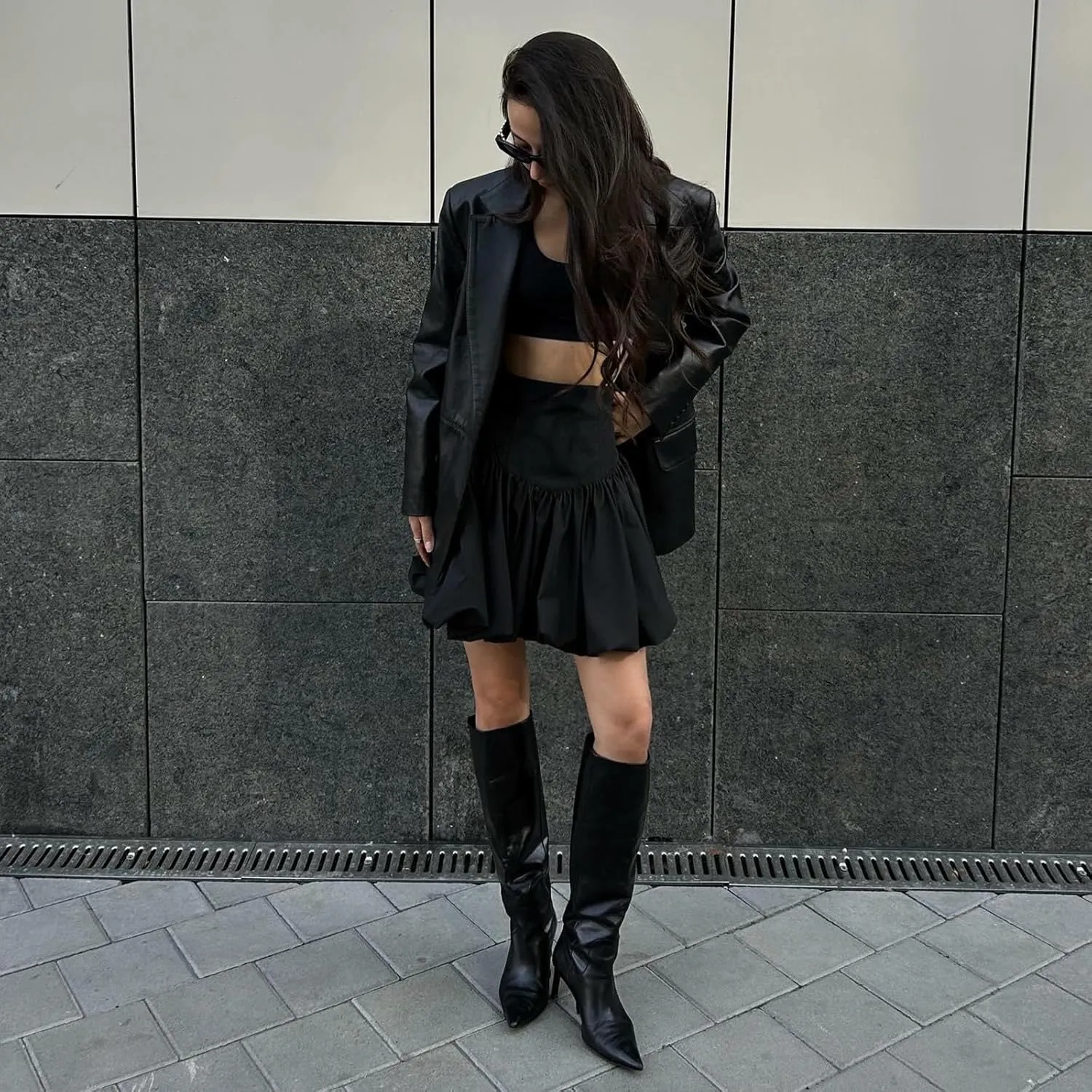 Women Y2K Bubble Skirt High Waist Ruffle Hem A Line Pleated Mini Short Skirt Teen Girls Puffy Short Skirts Streetwear