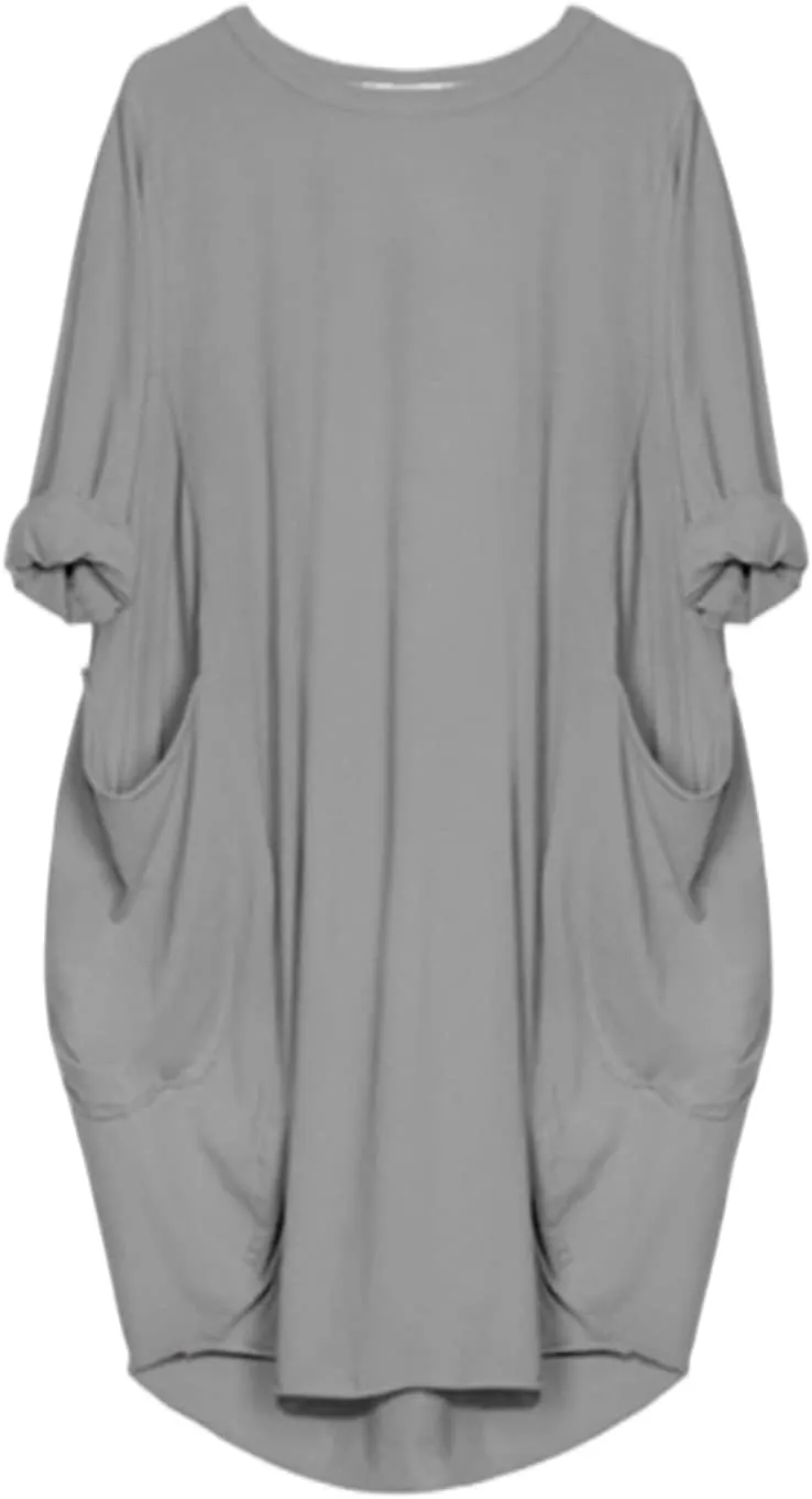 Women's Oversized Dress Long Sleeve Loose Tunic T-Shirt Dresses Summer Fashion Baggy Dress with Pockets 2025