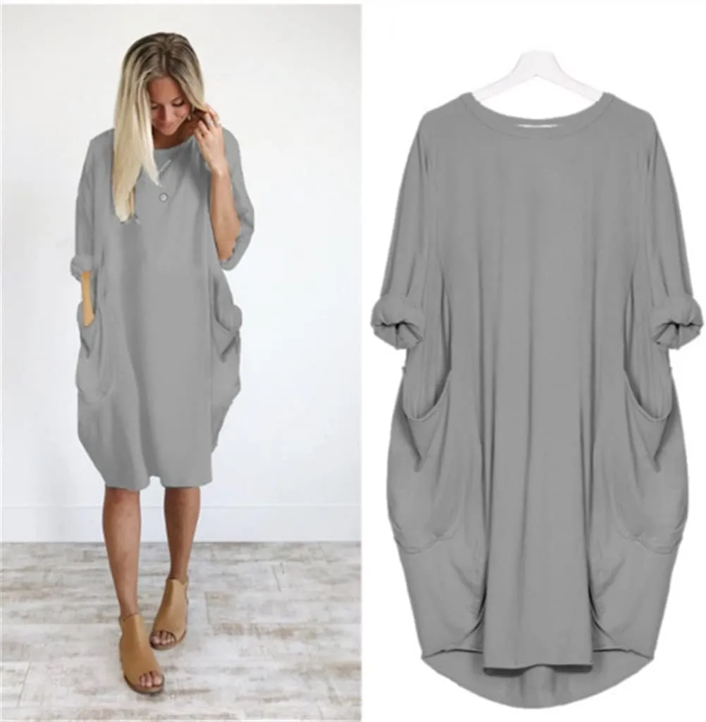 Women's Oversized Dress Long Sleeve Loose Tunic T-Shirt Dresses Summer Fashion Baggy Dress with Pockets 2025