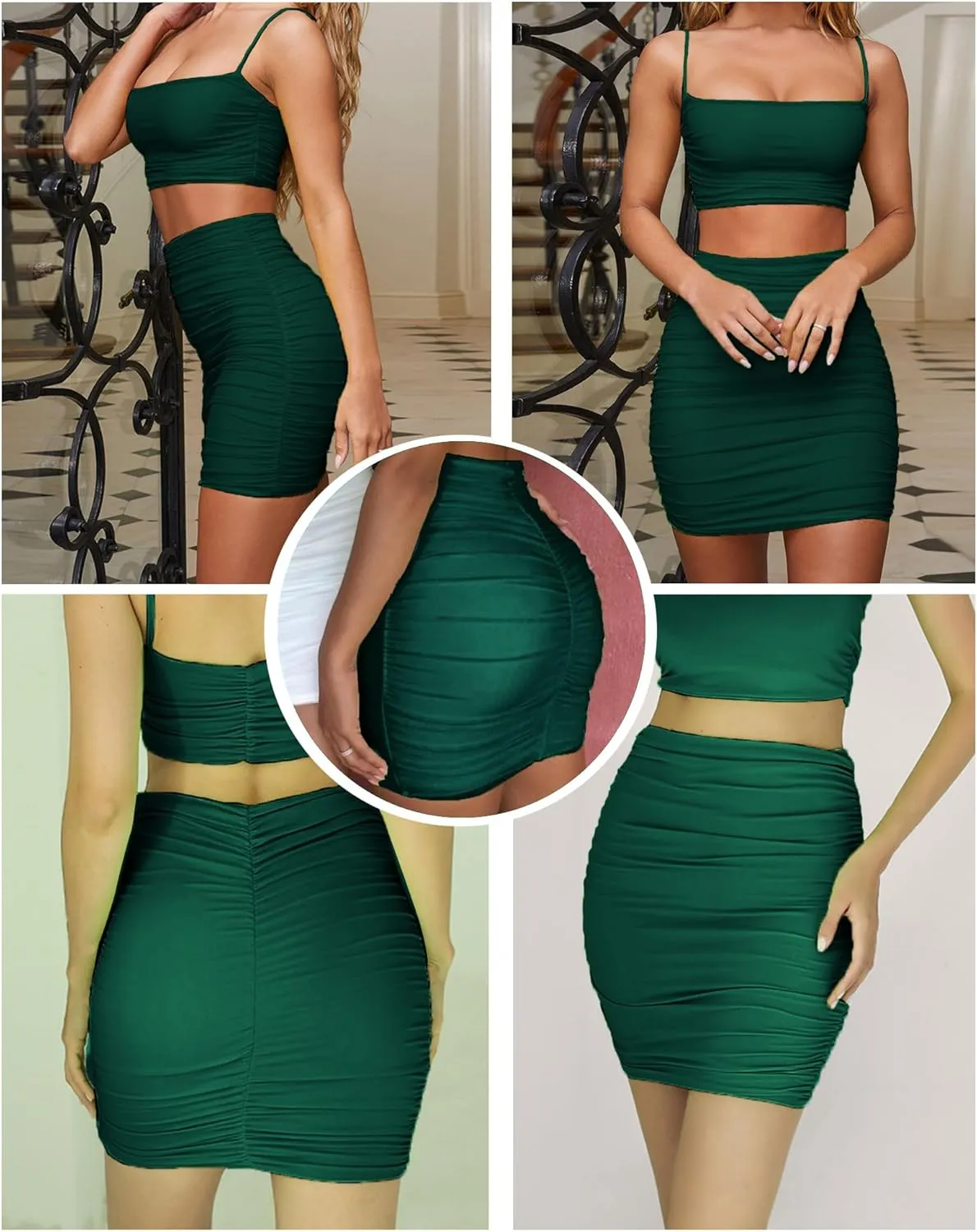 Women's Sexy Mini Skirts Ruched Bodycon Double Layer Club Skirt Trendy Short Skirts Adjustable Length