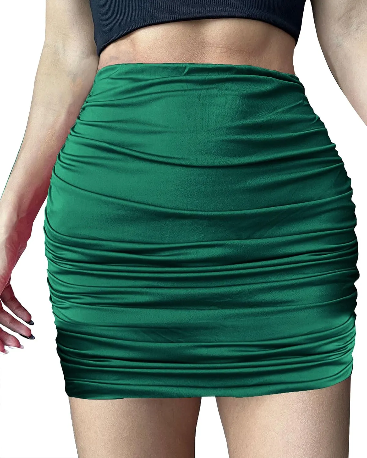 Women's Sexy Mini Skirts Ruched Bodycon Double Layer Club Skirt Trendy Short Skirts Adjustable Length