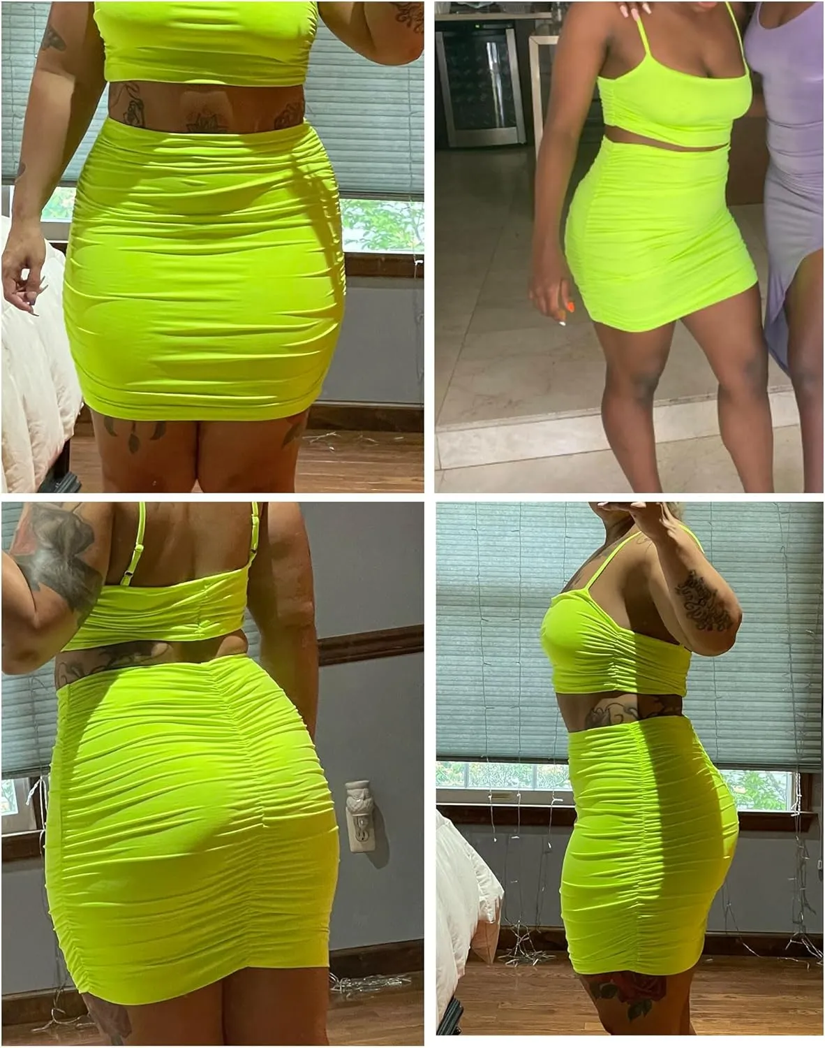 Women's Sexy Mini Skirts Ruched Bodycon Double Layer Club Skirt Trendy Short Skirts Adjustable Length