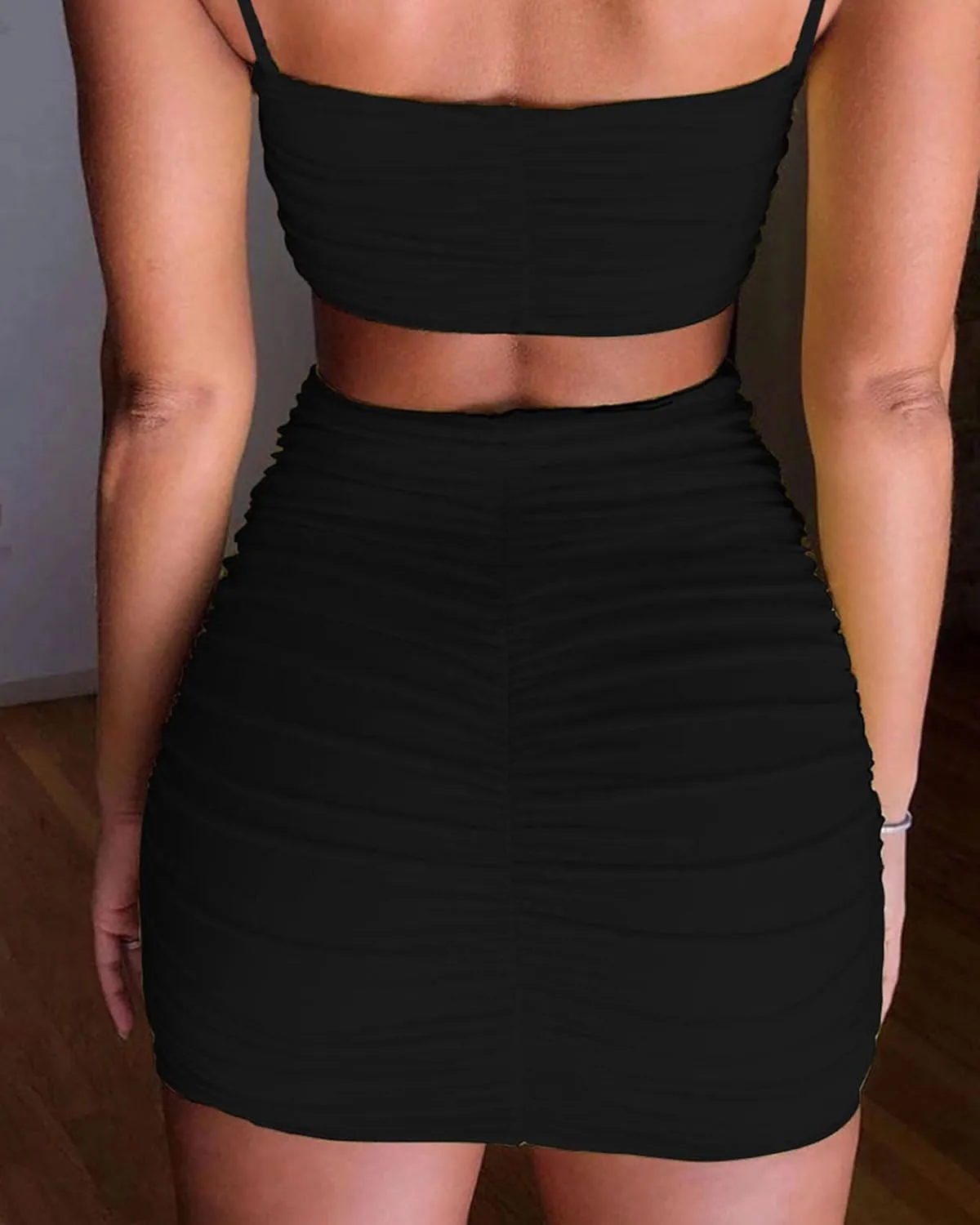 Women's Sexy Mini Skirts Ruched Bodycon Double Layer Club Skirt Trendy Short Skirts Adjustable Length